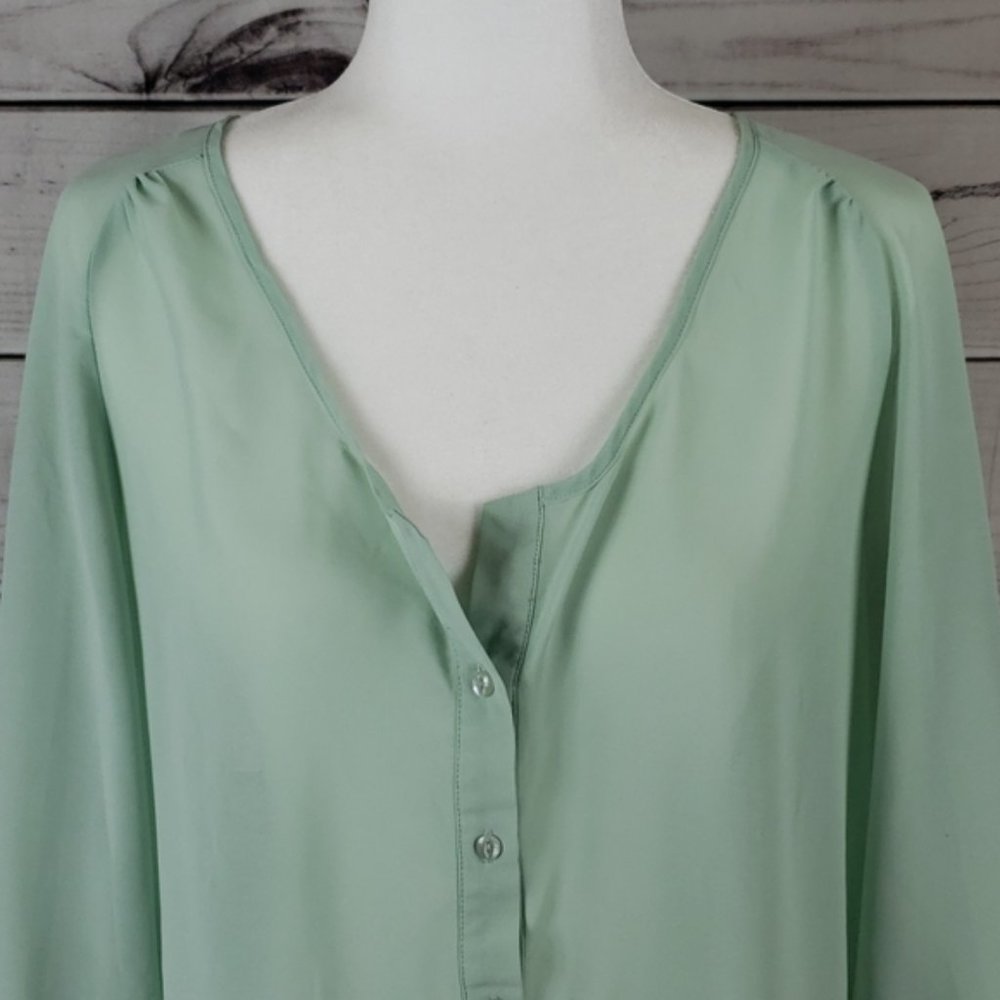 Urban Outfitters Sparkle & Fade Mint Green Sheer Chiffon Shirt Small View 2